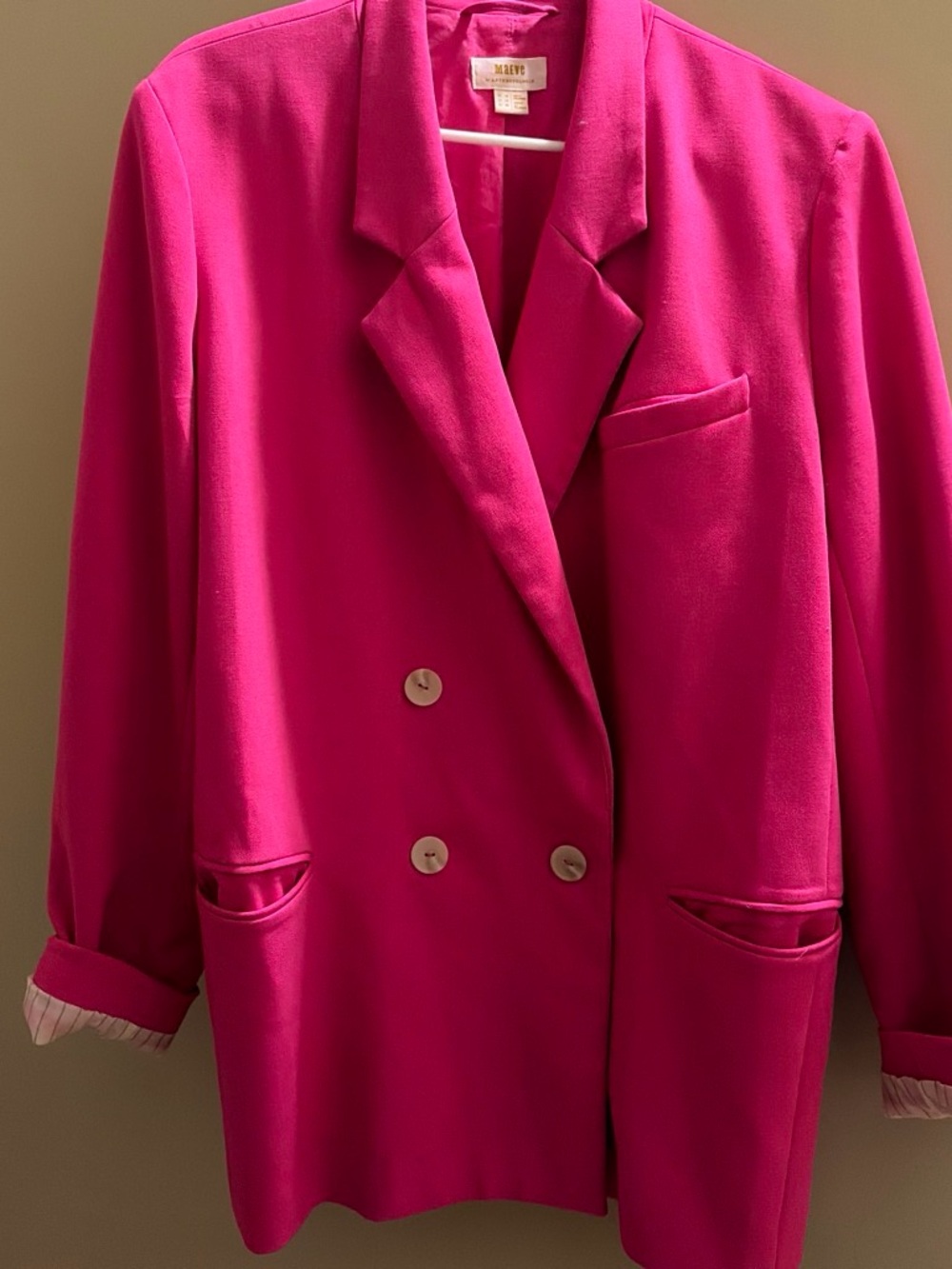 Maeve Hot Pink Double-Breasted Blazer